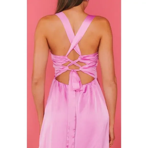 Show Me Your Mumu Mina Midi Dress Purple Pink Luxe Satin XL NWT - Picture 10 of 10